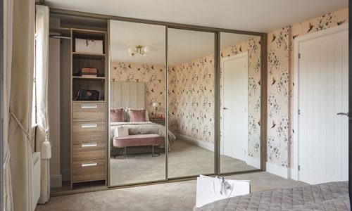 Traditional Satin Gold Frame Grey Bardolino Oak Plain Mirror