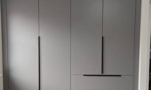 Hinged 4 Door Wardrobe with 3 Drawers Pearl Grey Wood (Customer own handles) (1)