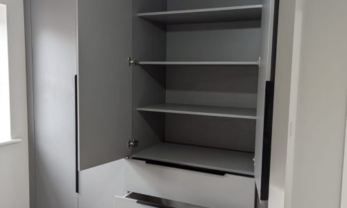 Hinged Wardrobe with 3 Drawers Pearl Grey Wood Interior (Customer own handles)