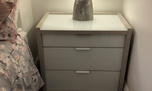 Modern Bedside 3 Drawer Stone Oak Cashmere Glass